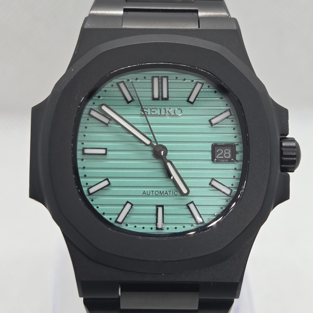 Custom 40mm Automatic Seiko Mod Watch Nautilus Black w/ Tiffany Dial NH35
